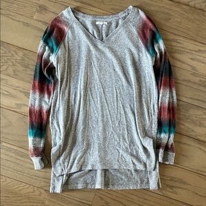 Maurice’s Gray Sweater with Multicolor Sleeves